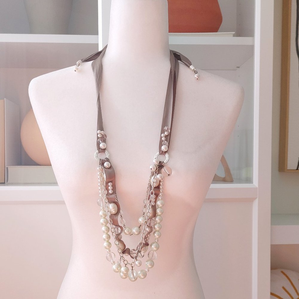 Chico's Layered Ribbon Pearl Necklace